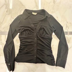 Nicholas Rosalie Black Contrast Stitch Ruched Blouse